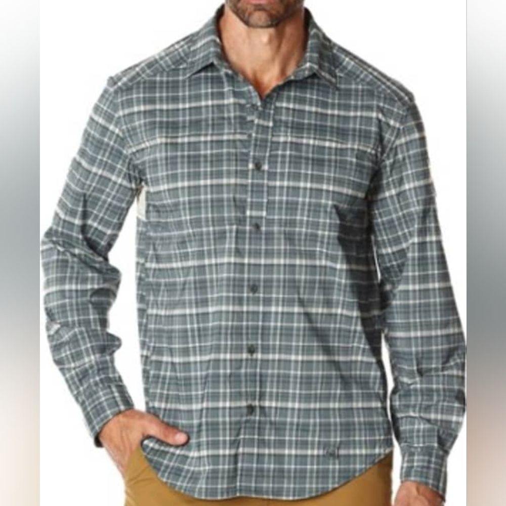 REI Co-op Men's Sahara Tech Green Plaid Long Sleeve Outdoor Shirt UPF 50 Medium